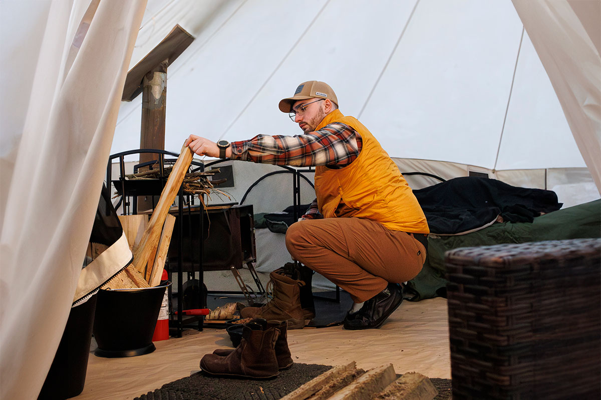 Wood-burning stove inside yurt