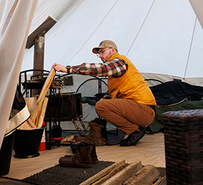 Wood-burning stove inside yurt