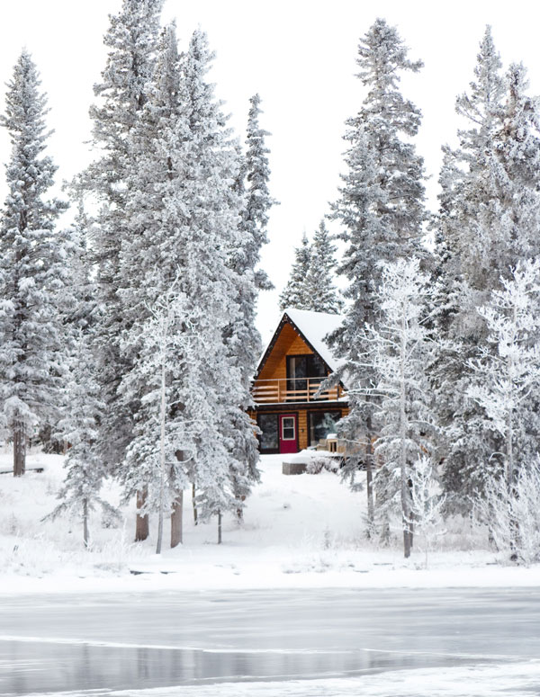 Cabin on Frozen Lake